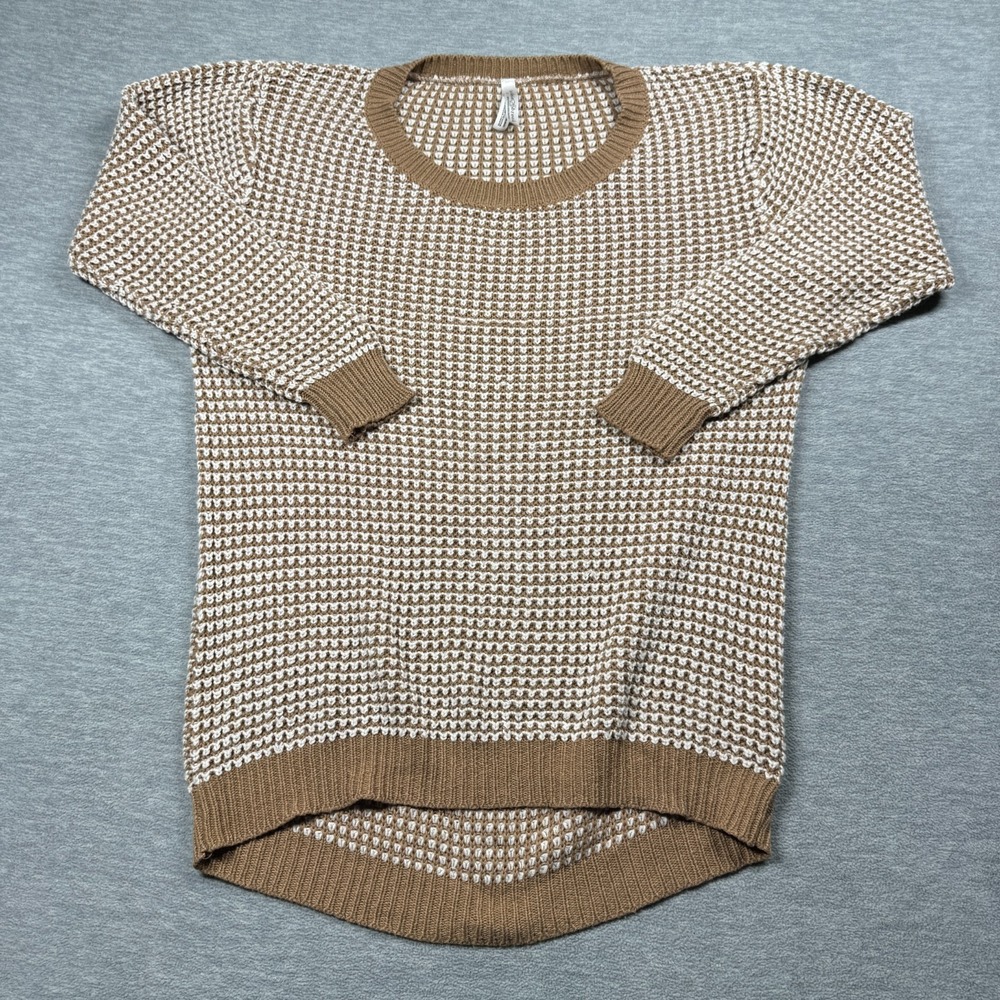 Bobbie Brooks Sweater Women 2X Brown White Knit Waffle Texture Crew Neck Pullove
